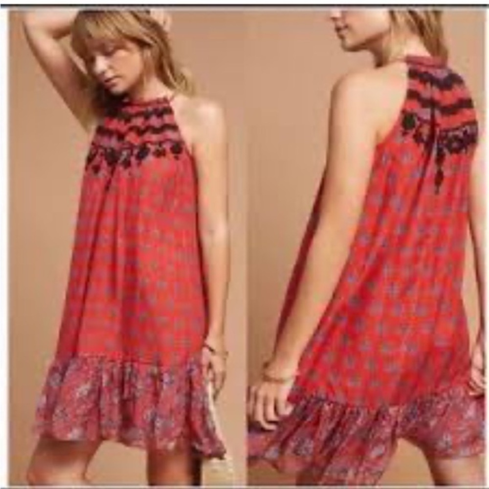 Carolina K Fiore Embroidered Silk Chiffon Halter Dress Size Small